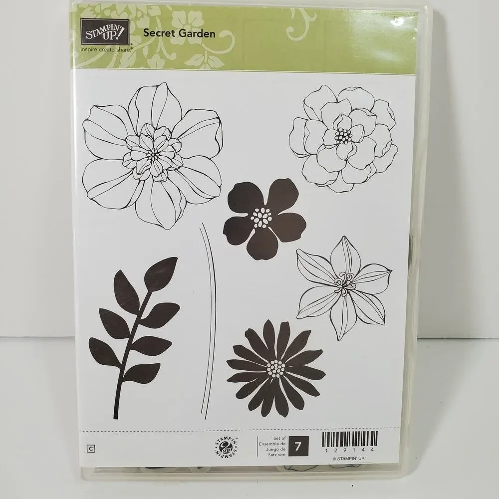 STAMPIN UP Secret Garden Stamp Set 7 pieces #129144 Flowers Leaves Floral Stem